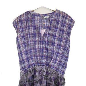 CABI Eva Purple Floral Plaid Check Top Medium